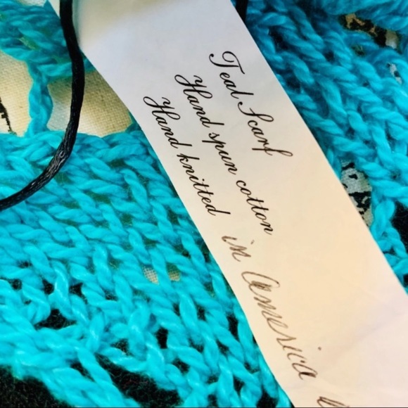 Hand Spun Hand Knitted Turquoise Scarf - Picture 5 of 5